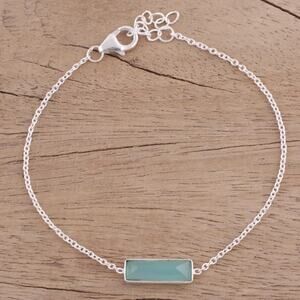 NOVICA 925 Sterling Silver Blue Green Chalcedony Bar Bracelet Handmade India